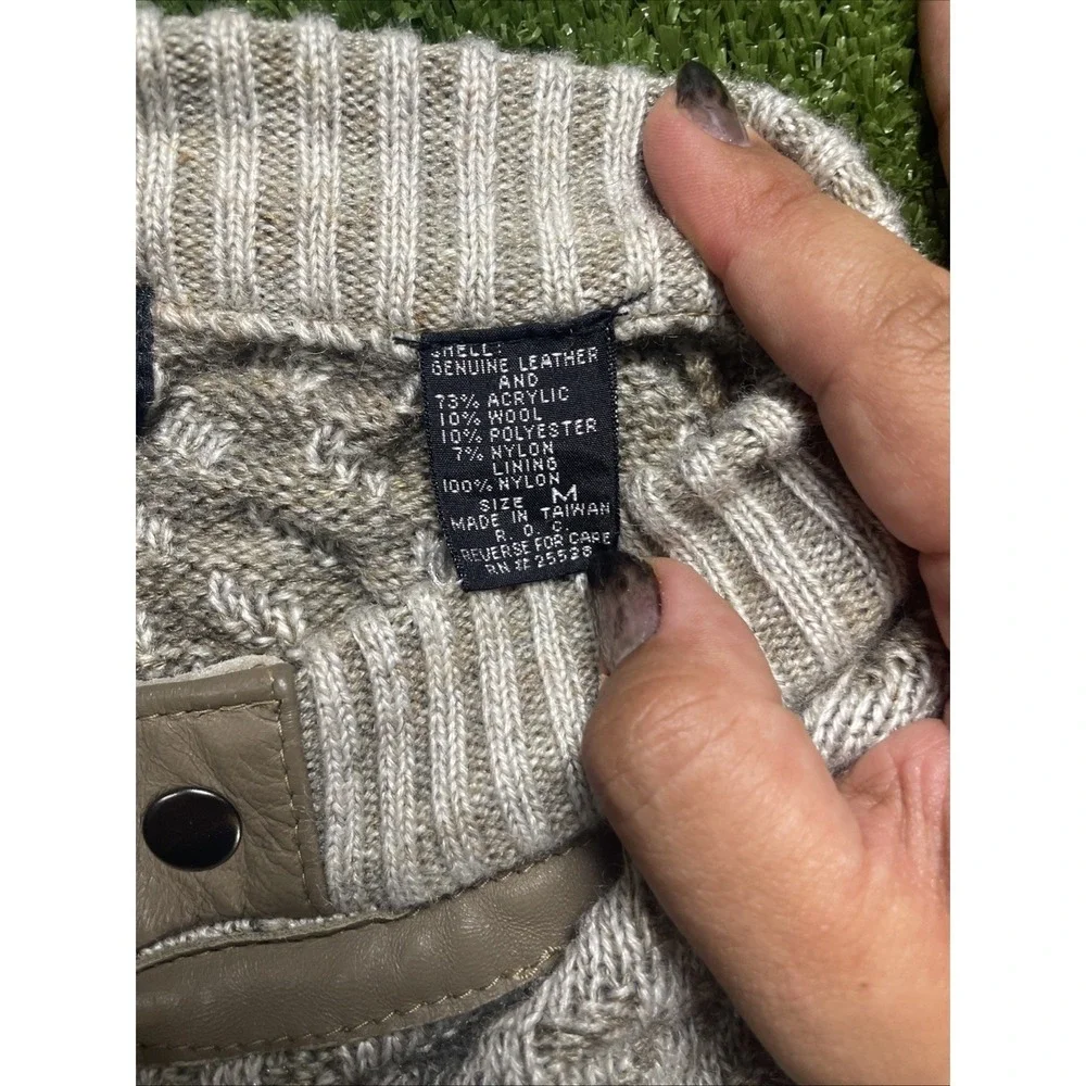 Vintage 90s Diamond Cable Knit Crewneck Sweater Neutral Taupe Size M Grandpa